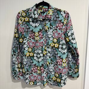 Talbots Womens Floral Button Up L/S Cotton Shirt Size Small/6 Flowers Green
